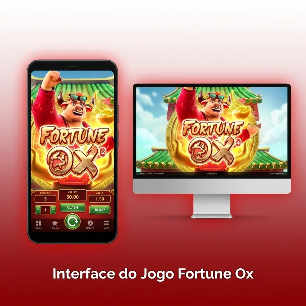 Interface do jogo Fortune Ox com rolos centralizados, controles na parte inferior e elementos dourados e vermelhos da cultura chinesa